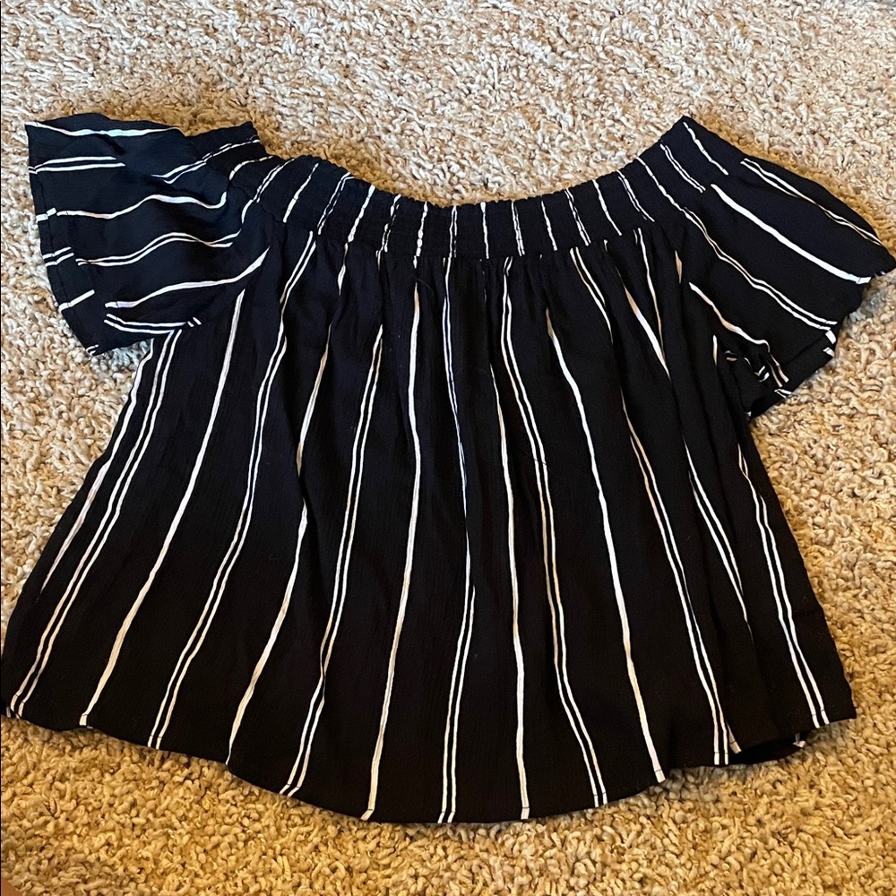 Xhilaration Black Off-Shoulder Top with White Stripes